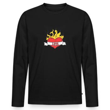 Beautiful Love Heart with flames Valentine's Day - Men's Premium Organic Long Sleeve Shirt - black - Front - Nico (187cm)
