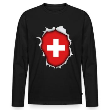 Switzerland country mountains flag cross torn vacation - Men's Premium Organic Long Sleeve Shirt - black - Front - Nico (187cm)