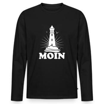 Moin mit Leuchtturm - Männer Premium Bio Langarmshirt - Schwarz - Vorne - Nico (187cm)