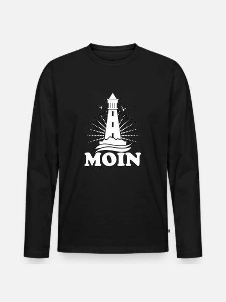 Moin mit Leuchtturm - Männer Premium Bio Langarmshirt - Schwarz
