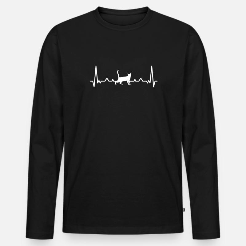 Katze Herzschlag - Männer Premium Bio Langarmshirt - Schwarz