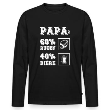 Papa: 60% Rugby 40% Biere Joueur France Rugby - Männer Premium Bio Langarmshirt - Schwarz - Vorne - Nico (187cm)