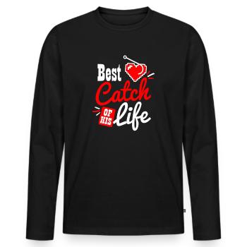 Couple pêchant le meilleur cadeau de sa vie - T-shirt manches longues Premium bio Homme - noir - Devant - Nico (187cm)