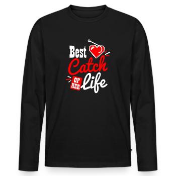 Couple pêchant le meilleur cadeau de sa vie - T-shirt manches longues Premium bio Homme - noir - Devant - Nico (187cm)
