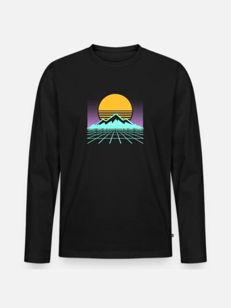 80er Jahre Synthwave Mountain Sunrise Geometric Gift - Männer Premium Bio Langarmshirt - Schwarz
