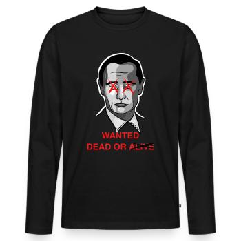 Poutine Wanted dead / Design avec lettrage - T-shirt manches longues Premium bio Homme - noir - Devant - Nico (187cm)