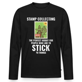Philatéliste collectionneur collectionneur de timbres - T-shirt manches longues Premium bio Homme - noir - Devant - Nico (187cm)
