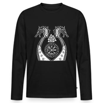 Wikinger Vegwisir Wölfe Odins Vikings Geschenk - Männer Premium Bio Langarmshirt - Schwarz - Vorne - Nico (187cm)