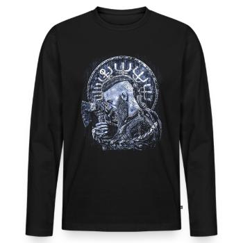 Wikinger Mann Portrait Schild Vegvisir - Männer Premium Bio Langarmshirt - Schwarz - Vorne - Nico (187cm)
