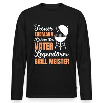 Ehemann Vater Papa Grillmeister BBQ Held Legende - Männer Premium Bio Langarmshirt - Schwarz - Vorne - Nico (187cm)