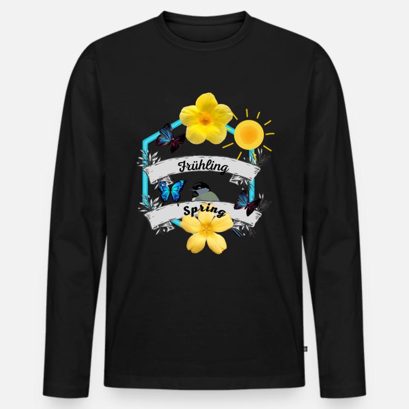 Frühling Spring - Männer Premium Bio Langarmshirt - Schwarz