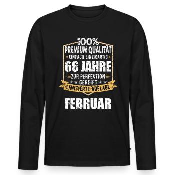 66. Geburtstag FEBRUAR Jahrgang 1958 Geschenkidee - Männer Premium Bio Langarmshirt - Schwarz - Vorne - Nico (187cm)