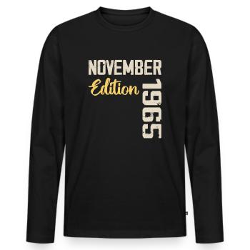 Geboren in november 1965 - Editie 1965 - Mannen Premium Bio shirt met lange mouwen - zwart - Voor - Nico (187cm)