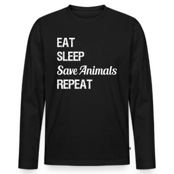 Eat Sleep Save Animals Repeat Go Vegan - Männer Premium Bio Langarmshirt - Schwarz - Vorne - Nico (187cm)