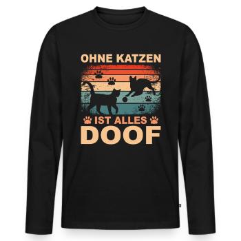 Katze Katzenliebhaber Geschenk Katzenfreund - Männer Premium Bio Langarmshirt - Schwarz - Vorne - Nico (187cm)