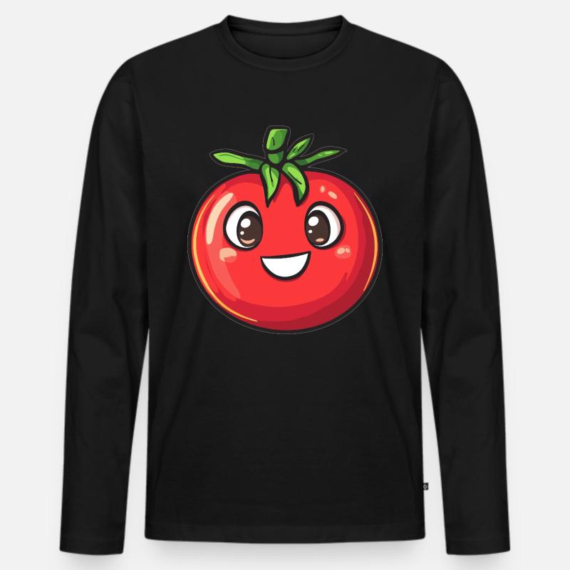 Fröhliche Tomate - Männer Premium Bio Langarmshirt - Schwarz