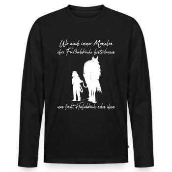 Pferd und Reiter laufen zusammen Reitersprüche - Männer Premium Bio Langarmshirt - Schwarz - Vorne - Nico (187cm)