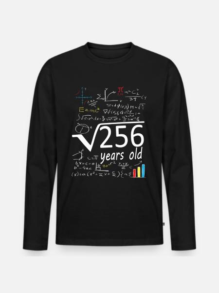 Vierkantswortel 256 = 16-jarige verjaardag - Mannen Premium Bio shirt met lange mouwen - zwart