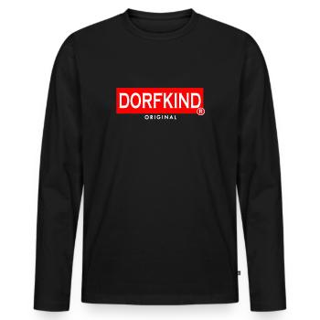 DORFKIND Original - Wir vom Dorf und stolz darauf - Männer Premium Bio Langarmshirt - Schwarz - Vorne - Nico (187cm)