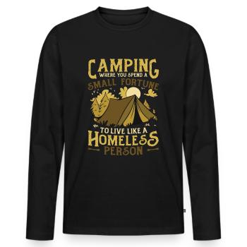 Camping, dépensez une petite fortune. - T-shirt manches longues Premium bio Homme - noir - Devant - Nico (187cm)