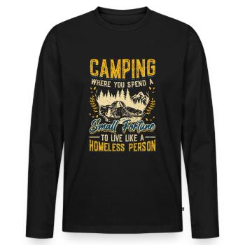 Camping, dépensez une petite fortune. - T-shirt manches longues Premium bio Homme - noir - Devant - Nico (187cm)