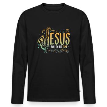 Jesus,Saxophone,Music,Religious. - Men's Premium Organic Long Sleeve Shirt - black - Front - Nico (187cm)