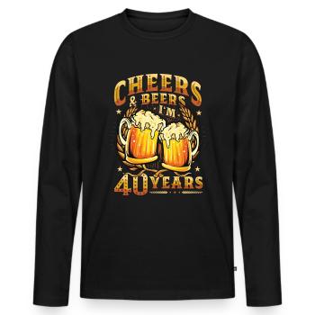 Acclamations et bière J’ai 40 ans - T-shirt manches longues Premium bio Homme - noir - Devant - Nico (187cm)