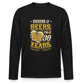 Acclamations et bière J’ai 30 ans - T-shirt manches longues Premium bio Homme - noir - Devant - Nico (187cm)