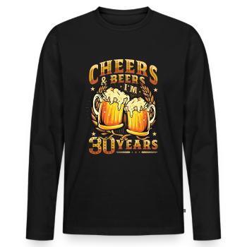 Acclamations et bière J’ai 30 ans - T-shirt manches longues Premium bio Homme - noir - Devant - Nico (187cm)