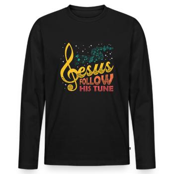 Jesus, clef, music, religious. - Men's Premium Organic Long Sleeve Shirt - black - Front - Nico (187cm)
