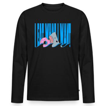 I eat what i want | Shark eating a Donut - Männer Premium Bio Langarmshirt - Schwarz - Vorne - Nico (187cm)