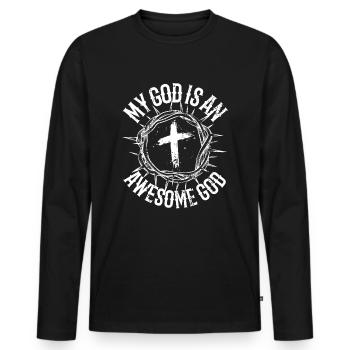 Mein Gott ist ein großartiger Gott. - Männer Premium Bio Langarmshirt - Schwarz - Vorne - Nico (187cm)