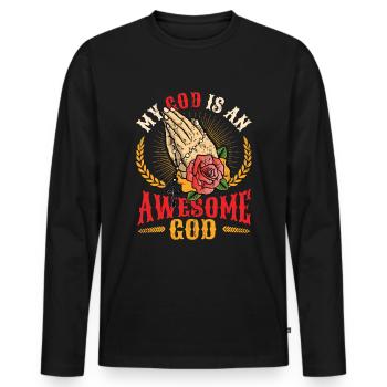 Mein Gott ist ein großartiger Gott. - Männer Premium Bio Langarmshirt - Schwarz - Vorne - Nico (187cm)