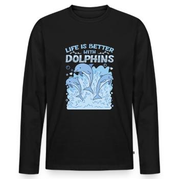Life Is Better With Delphins - Männer Premium Bio Langarmshirt - Schwarz - Vorne - Nico (187cm)
