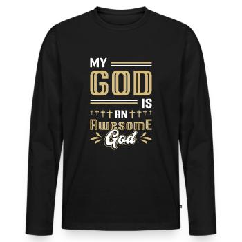 Mein Gott ist ein großartiger Gott. - Männer Premium Bio Langarmshirt - Schwarz - Vorne - Nico (187cm)