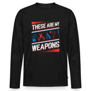 Ce sont mes armes dans le salon de coiffure - T-shirt manches longues Premium bio Homme - noir - Devant - Nico (187cm)