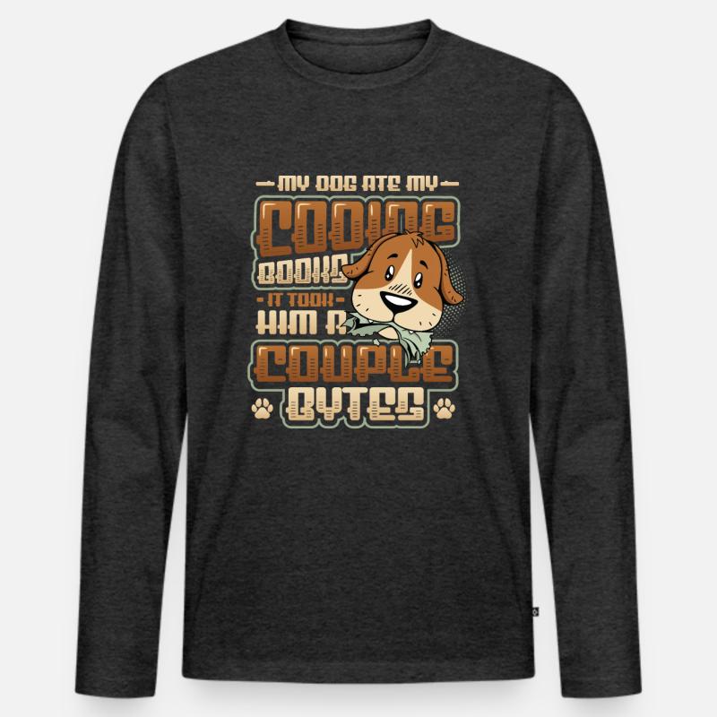 Dog Bytes Code Computer Joke Programming Men's Premium Organic Long Sleeve Shirt