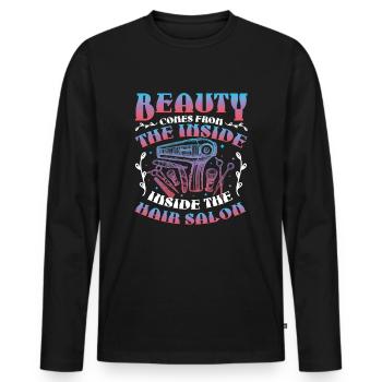 Beauty Comes From Inside The Hair Salon - Men's Premium Organic Long Sleeve Shirt - black - Front - Nico (187cm)