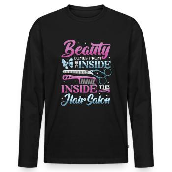 Beauty Comes From Inside The Hair Salon - Men's Premium Organic Long Sleeve Shirt - black - Front - Nico (187cm)