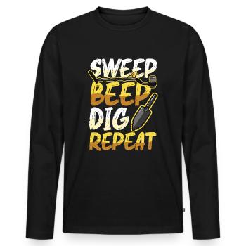 Sweep Beep Dig Repeat, treasure hunt metal. - Men's Premium Organic Long Sleeve Shirt - black - Front - Nico (187cm)