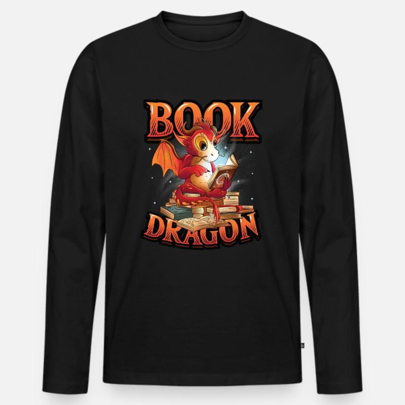 Bücherwurm, Lesebuch, Drache. - Männer Premium Bio Langarmshirt - Schwarz