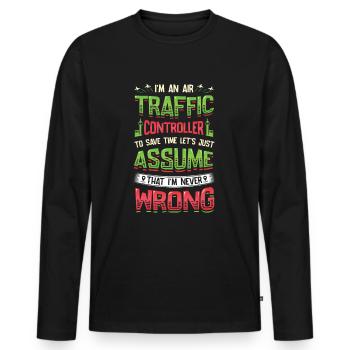 Contrôleur de la circulation aérienne, contrôle de vol radar. - T-shirt manches longues Premium bio Homme - noir - Devant - Nico (187cm)