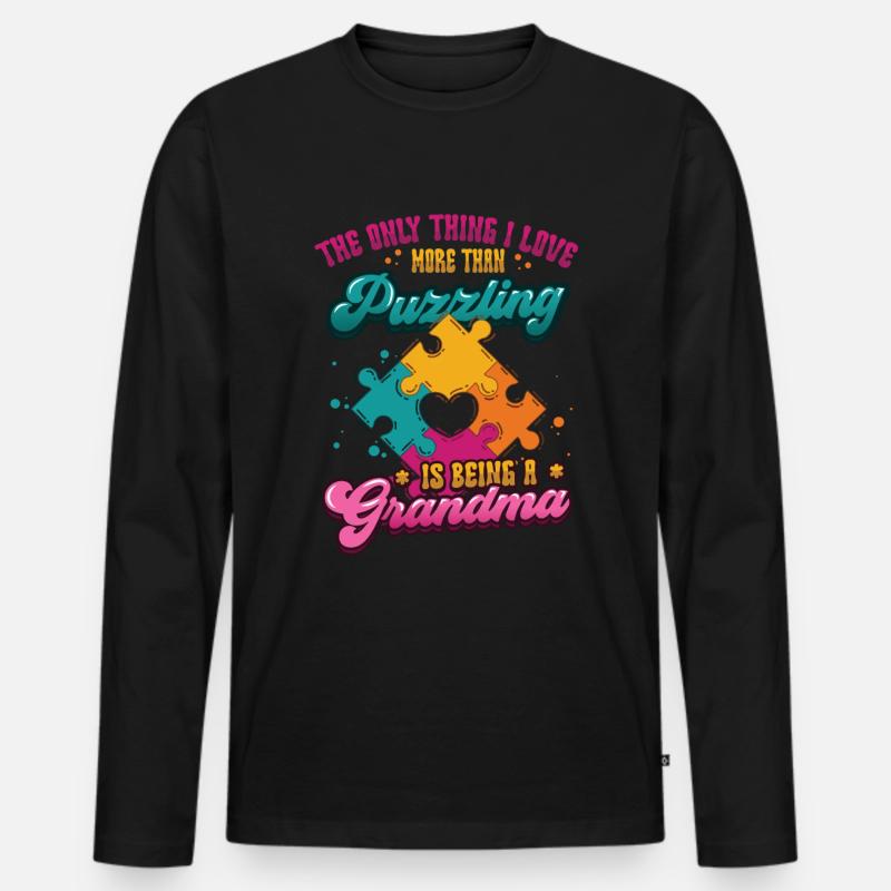 Puzzle-liebhaber Oma, Puzzeln. - Männer Premium Bio Langarmshirt - Schwarz