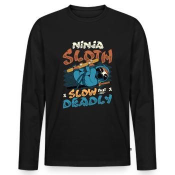 Ninja Sloth lent mais mortel - T-shirt manches longues Premium bio Homme - noir - Devant - Nico (187cm)