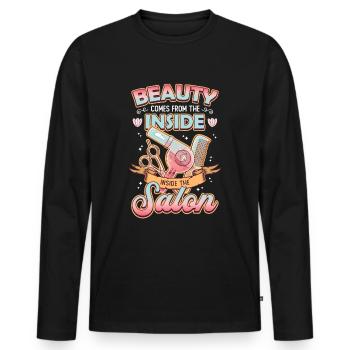 Beauty comes from inside the hair salon - Men's Premium Organic Long Sleeve Shirt - black - Front - Nico (187cm)