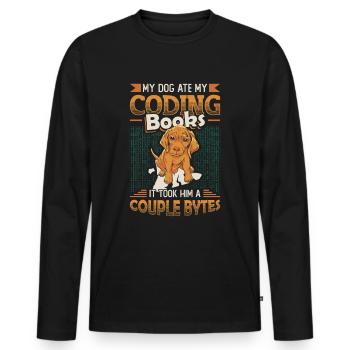 Dog Bytes Code Computer Joke Programming - Men's Premium Organic Long Sleeve Shirt - black - Front - Nico (187cm)