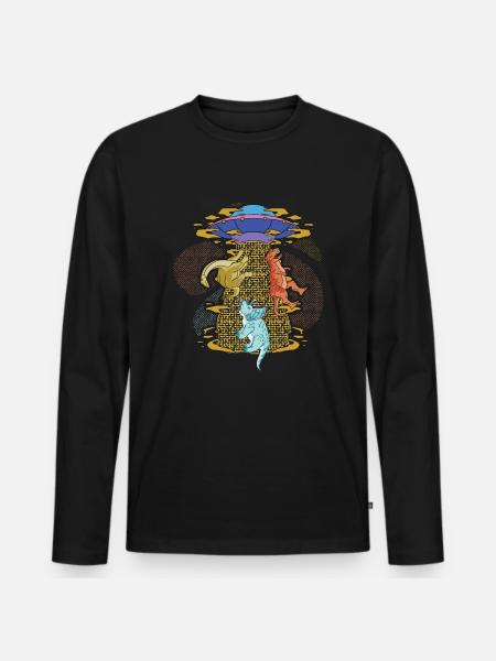 UFO Dinosaur, Alien Abduction - Men's Premium Organic Long Sleeve Shirt - black