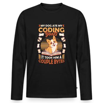 Dog Bytes Code Computer Joke Programming - Men's Premium Organic Long Sleeve Shirt - black - Front - Nico (187cm)