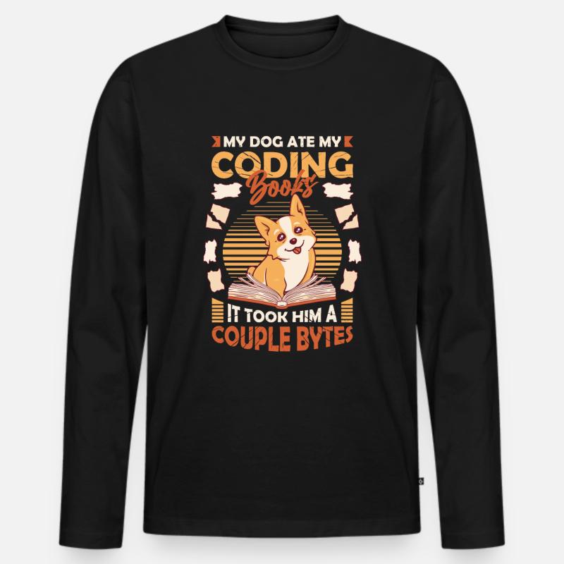 Dog Bytes Code Computer Joke Programming Men's Premium Organic Long Sleeve Shirt
