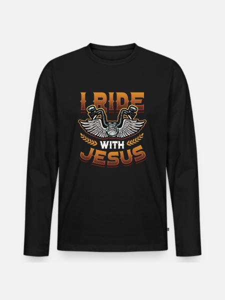 Ich Fahre Mit Jesus, Motorrad, Biker, Christ - Männer Premium Bio Langarmshirt - Schwarz